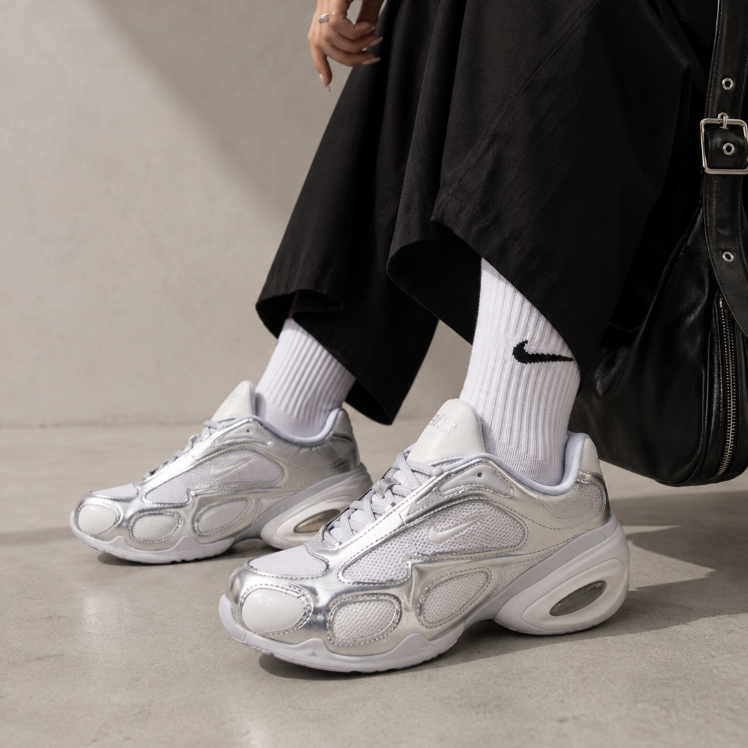 Nike Air Max Muse Metallic Silver worn on foot