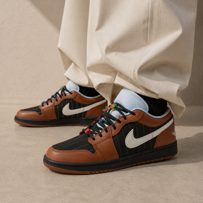 Air Jordan 1 Low SE Pinstripes Black Light Orewood Brown