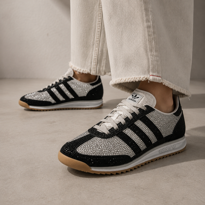 Adidas SL 72 Rhinestone Grey Black Charcoal worn on foot