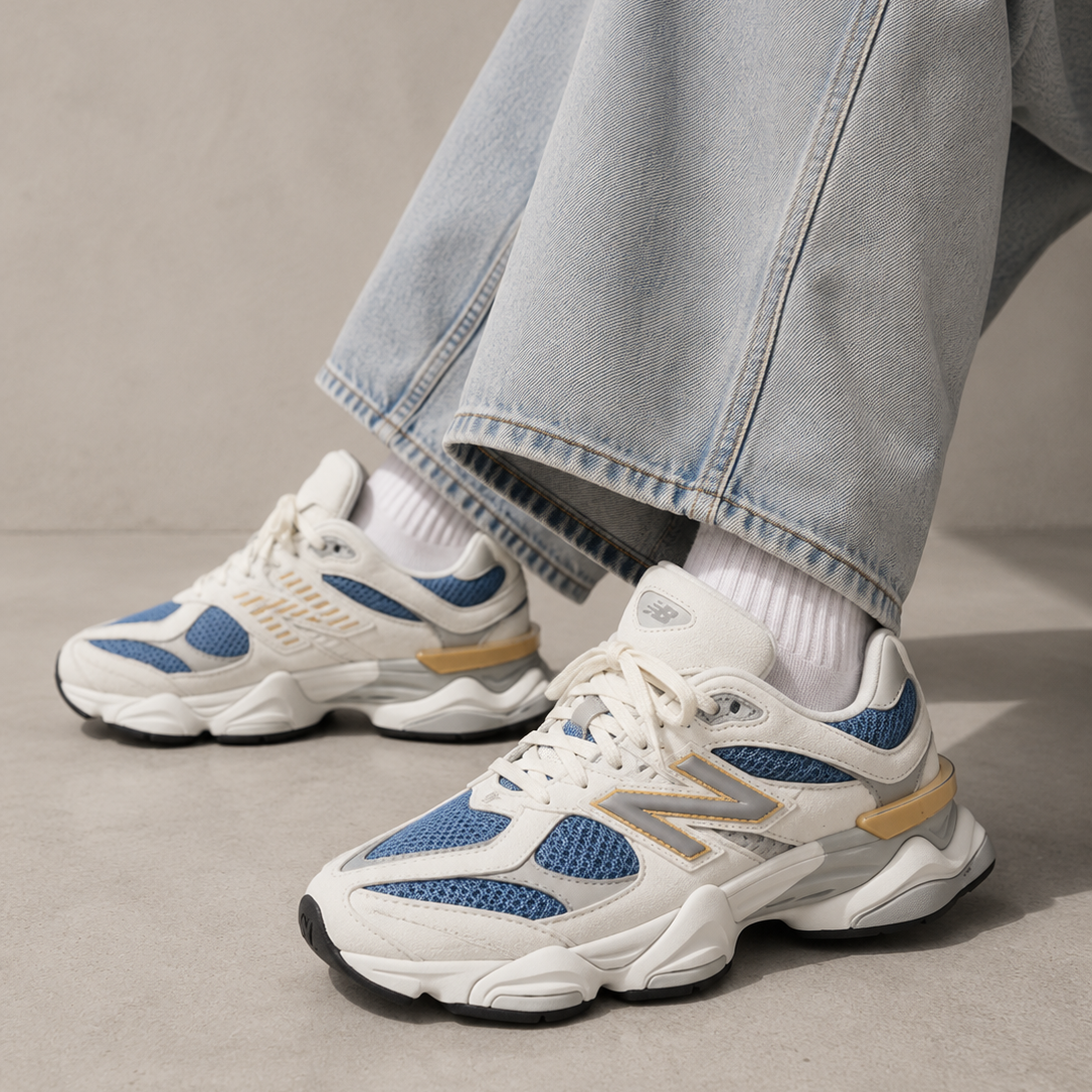 New Balance 9060 Heron Blue Grey worn on foot