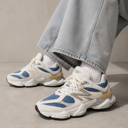 New Balance 9060 Heron Blue Grey worn on foot