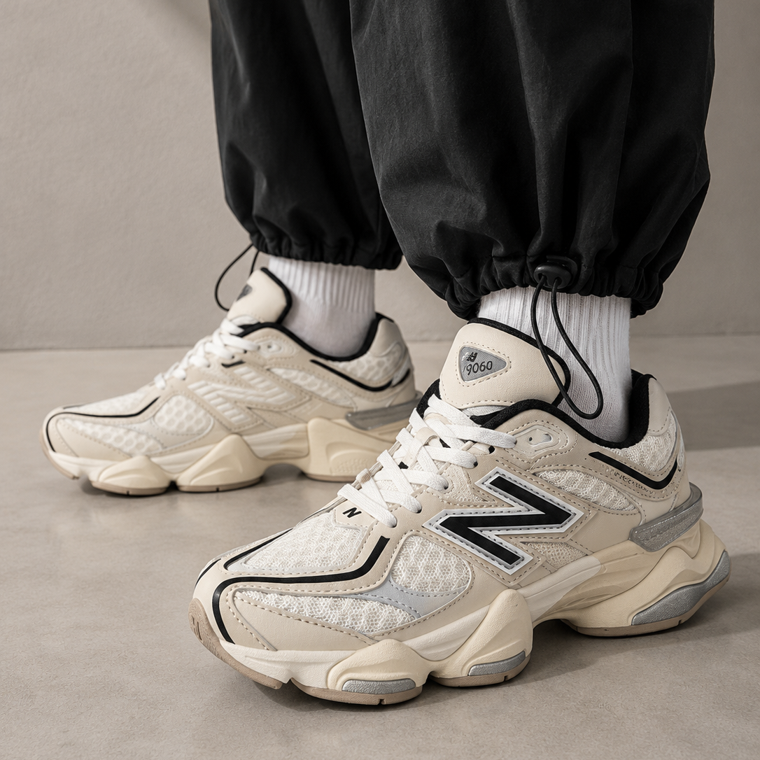 New Balance 9060 Turtledove Black worn on foot