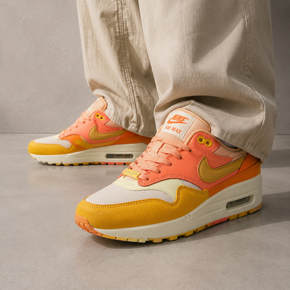 Nike Air Max 1 Puerto Rico Orange Frost worn on foot